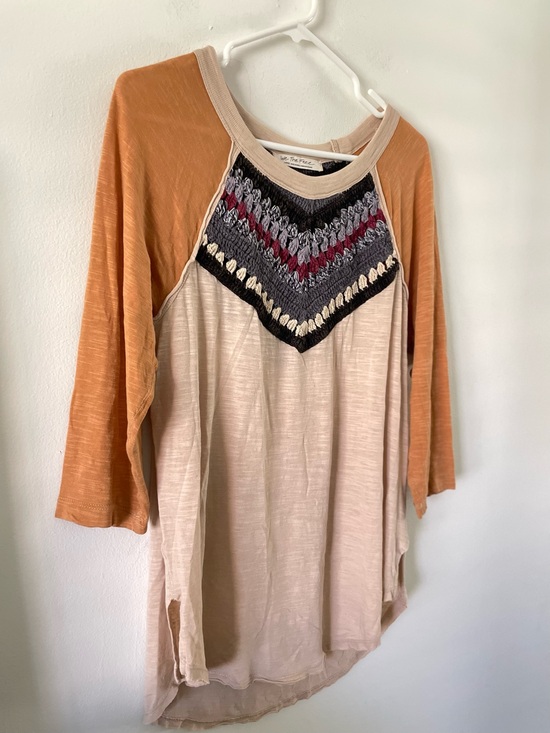 We The Free Tops - Free People Spring Bound Tee Crochet Bodice Top Shirt Boho 3/4 Sleeve Fall Color